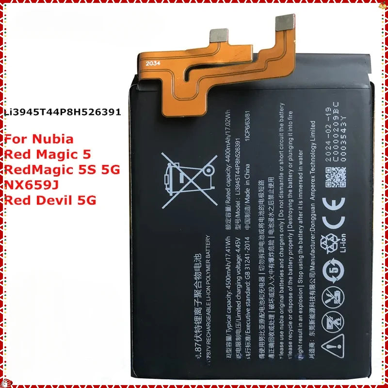 Li3945T44P8H526391 4500mAh  Battery for ZTE Nubia Red Magic 5 , RedMagic 5S 5G , NX659J , Red Devil 5G Mobile Phone