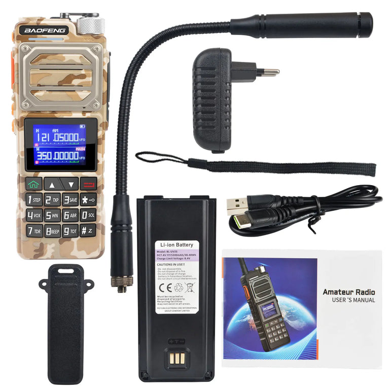 Baofeng UV-25 Walkie Talkie Air Band Receiving Scrambler Multi-band FM Vox 10W 999Ch Amateur Radio W/ Type-C 5200mAh Battery