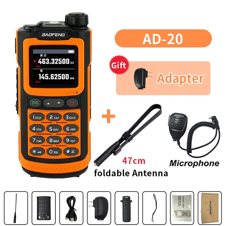 Baofeng AD-20 Walkie Talkie Full Band Analog/Digital Wireless Copy Frequency 1024CH Text Message Digital Encryption Record Radio