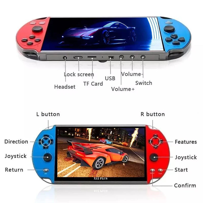 X12 Plus Handheld Game Console 7.1 inch HD Screen Handheld Portable Video Player Built-in 10,000 Classic Video Games Console