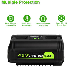 JYJZPB 6.0Ah 40V Battery Replacement for Ryobi Compatible with Ryobi 40V Lithium-Ion Rapid Charger 40V and Cordless Power Tools
