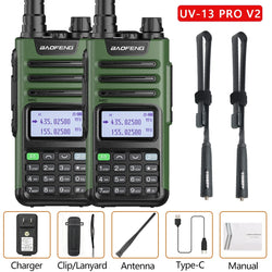 2PCS BAOFENG UV13 Pro V2 10W Waterproof Walkie Talkie UHF/VHF Dual Band UV13PRO with Typ-C Cable Upgrade of UV-10R Two Way Radio