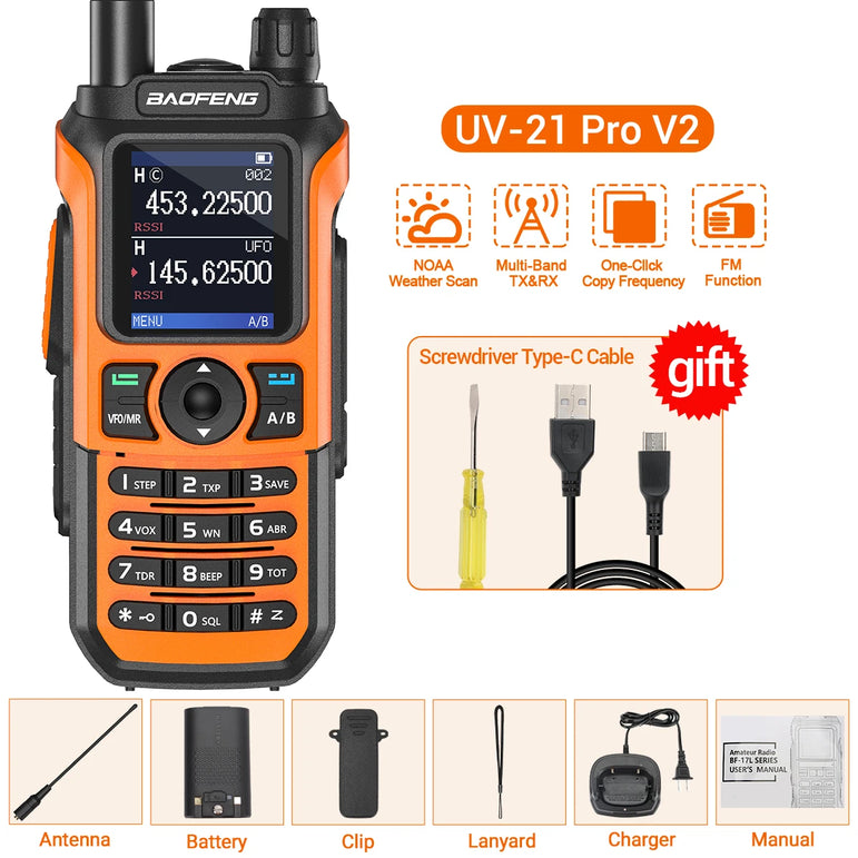 Baofeng UV-21 Pro V2 Air Band Walkie Talkie Wireless Copy Frequency AM Type-C Long Range Upgrade UV-5R Ham Radio