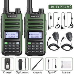 2PCS BAOFENG UV13 Pro V2 10W Waterproof Walkie Talkie UHF/VHF Dual Band UV13PRO with Typ-C Cable Upgrade of UV-10R Two Way Radio