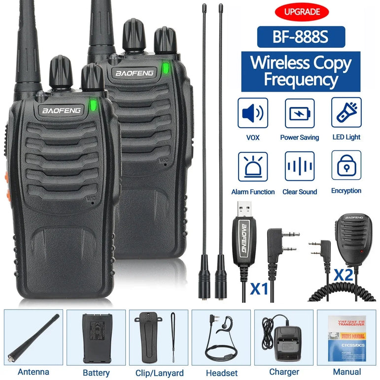 2PCS New Baofeng BF-888S Pro Upgrade Walkie Talkie Wireless Copy Frequency Long Range Portable BF888S Ham Two Way Radio Hunting
