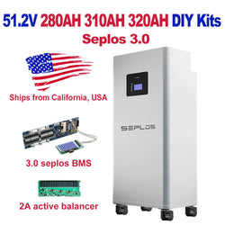 US Stock 3.0 Seplos 51.2V 280AH 310AH 320AH Lifepo4 Battery Kits CAN RS485 BMS 2A Active Balancer DIY Case Home Solar
