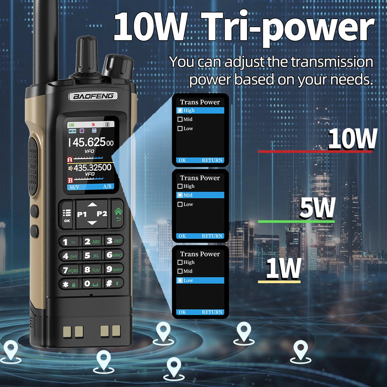 BAOFENG UV-32 Walkie Talkie GPS Multi Band 10W Bluetooth Wireless Programming Copy Frequency 1000CH Long Range Ham Two Way Radio