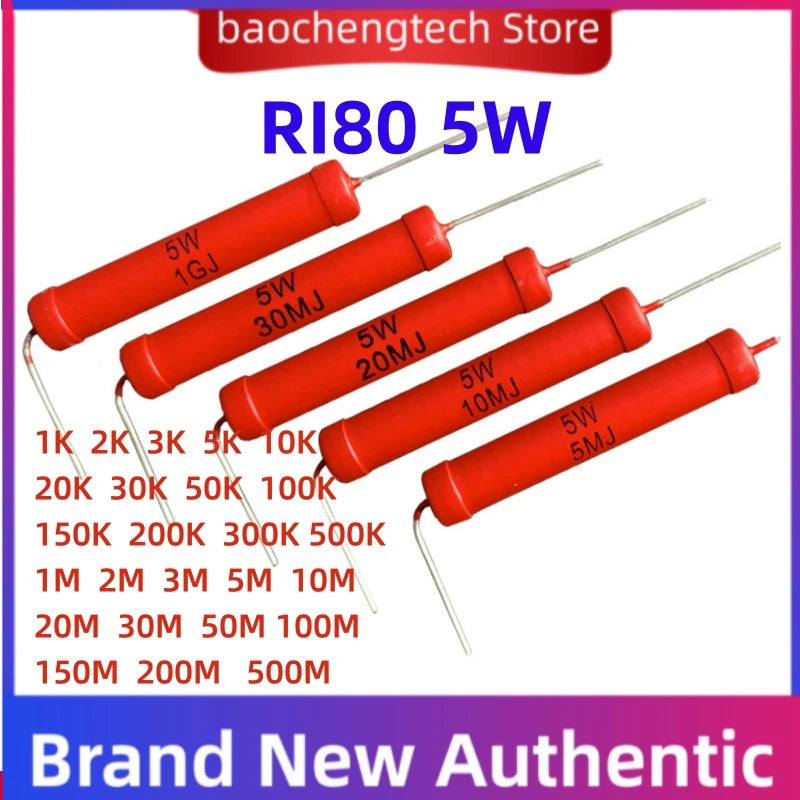 3 5 10PCS RI80 5W 1K --500M Ohm  5%  High voltage resistor 100M 150M 200M 500M thick film non inductive resisto HVR80AH5009