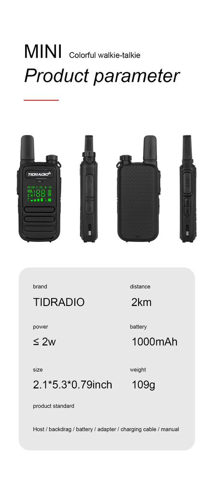 TIDRADIO 2PCS M11 Mini Walkie Talkie Profesional PMR /FRS Long Range Communication Radio Two Way Radio Transceiver Colorful