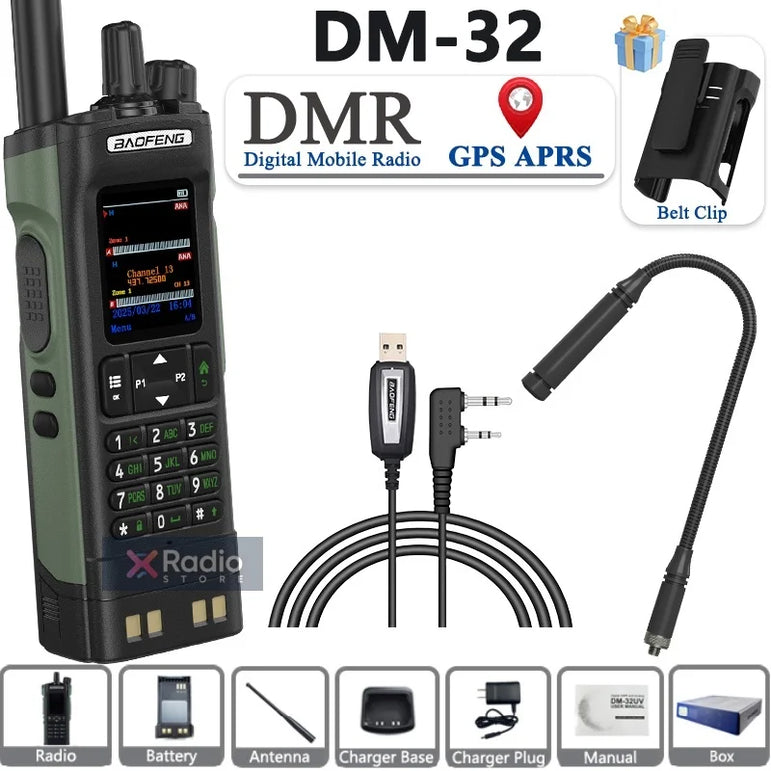 New BAOFENG DM-32 Walkie Talkie With Belt Holster DMR GPS 10W Programming Wireless Copy Frequency Type-C DM32 Ham Two Way Radios