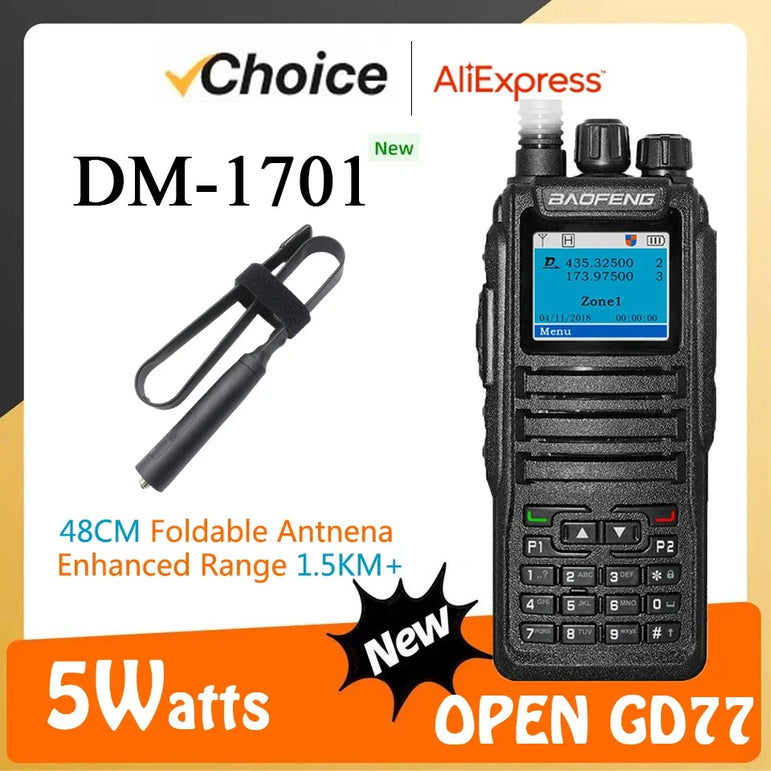 Baofeng Walkie Talkie DM-1701 DMR Dual Mode Analog and Digital Radios Tier 1&2 Dual-Time Slot DM1701 Ham Dual-Band DM-1801 DM-5R