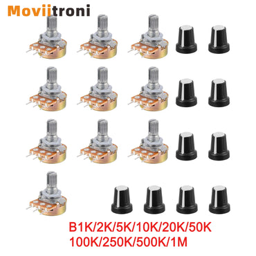10sets  Potentiometer,WH148 Single-Joint Potentiometers With Rotary Knob B1K/2K/5K/10K/20K/50K/100K/250K/500K/1M