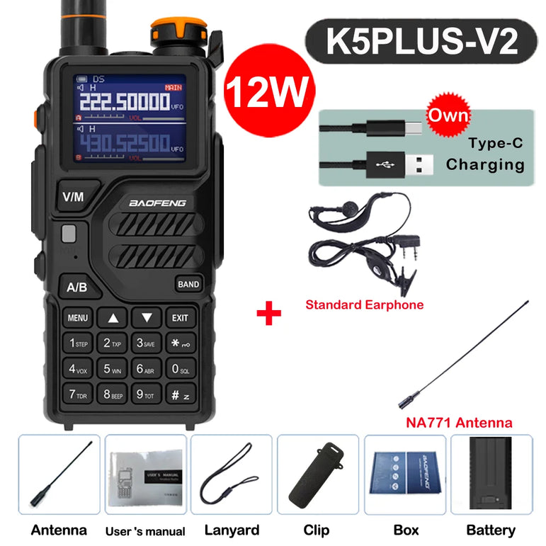 Baofeng 12W UV K5 Plus V2 Walkie Talkie Air Band AM Two Way Comumicador Station Amateur Ham Wireless Receiver Portable Radios