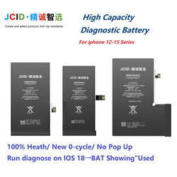 JCID Diagnostic Battery High Capacity For Iphone 12 13 14 100% Heath Visible New 0-cycle No Pop Up Used Genuine Parts On IOS 18