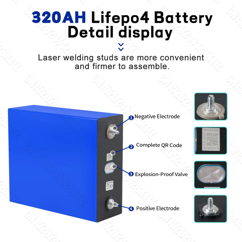 Lifepo4 Battery 320AH 3.2V Brand New 8000 Cycles Rechargeable Batteries DIY 12V 24V 48V RV EV Boat Golf Cart Yacht Van Cell Pack