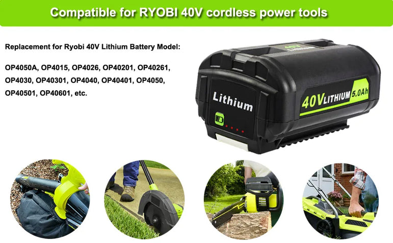 JYJZPB 6.0Ah 40V Battery Replacement for Ryobi Compatible with Ryobi 40V Lithium-Ion Rapid Charger 40V and Cordless Power Tools