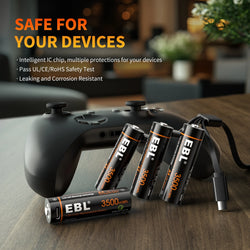 EBL Rechargeable 1.5V AA 3500mWh Lithium Batteries with USB Cable Li-ion Battery 1600+ Cycles For Remote Control Toy