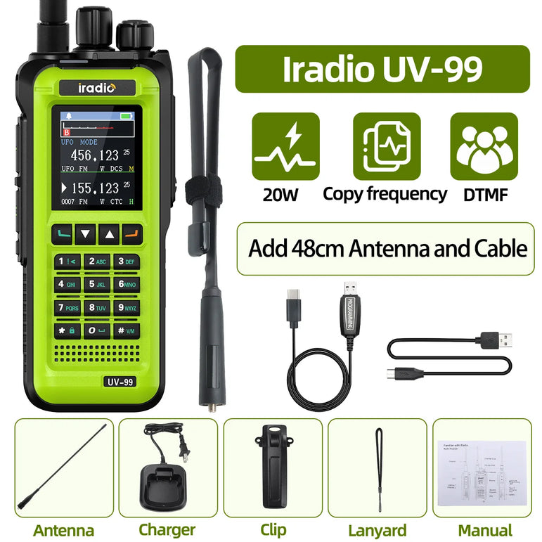 Iradio UV-99 20W Air Band Walkie Talkie Mutli Band High Power FM NOAA 1024CH Wireless Copy Frequency Long Range Type-C Ham Radio