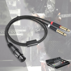 Gold Plated 3 Pin XLR Female To Dual 6.35mm Mono TS Male Cable for Microphone Mixer Amplifier 1 to 3 Meter Options