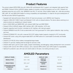 Waveshare ESP32-S3 2.41 inch AMOLED Display Development Board 600×450 Touchscreen ESP32 Display for  Arduino IDE ESP-IDF HMI
