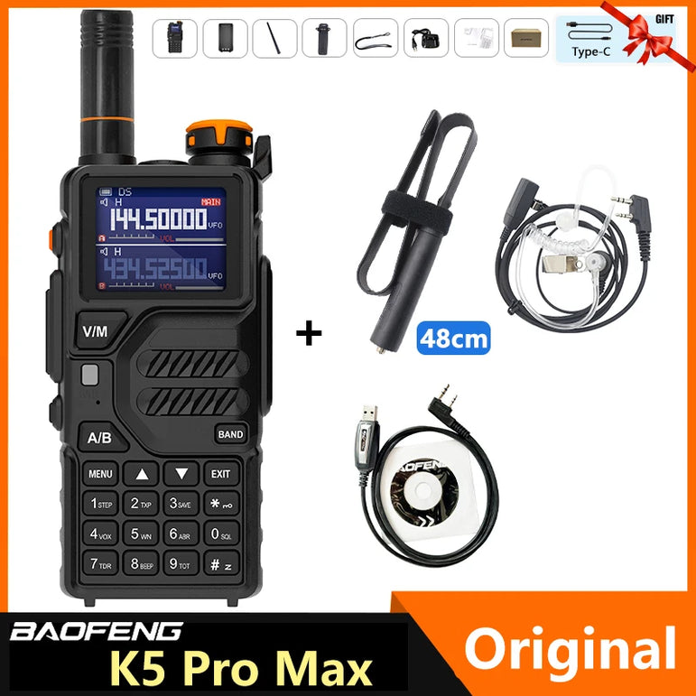 Baofeng K5 Pro Max Walkie Talkie 12W High Capacity UHF VHF AM FM Two Way Radio UVK5 Full Band LCD Noise Reduction DTMF Ham Radio