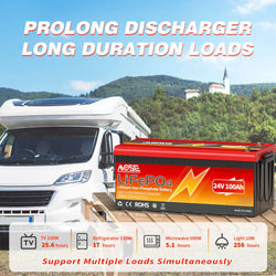 MOSEWORTH 24V 100Ah LiFePO4 Lithium Battery with 100A BMS 8000+ Deep Cycles Rechargeable Batteries for  Campers Trolling Motor