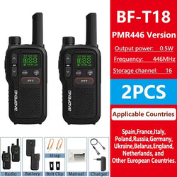 Baofeng BF-T18 PMR446 Walkie Talkie Type-C Charge European 446MHz 16 Channels Long Range Upgraded BF-T20 Mini Two Way Ham Radios
