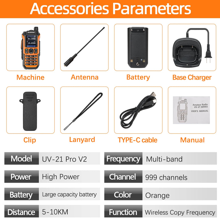 Baofeng UV-21 Pro V2 Air Band Walkie Talkie Wireless Copy Frequency AM Type-C Long Range Upgrade UV-5R Ham Radio