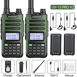 2PCS BAOFENG UV13 Pro V2 10W Waterproof Walkie Talkie UHF/VHF Dual Band UV13PRO with Typ-C Cable Upgrade of UV-10R Two Way Radio