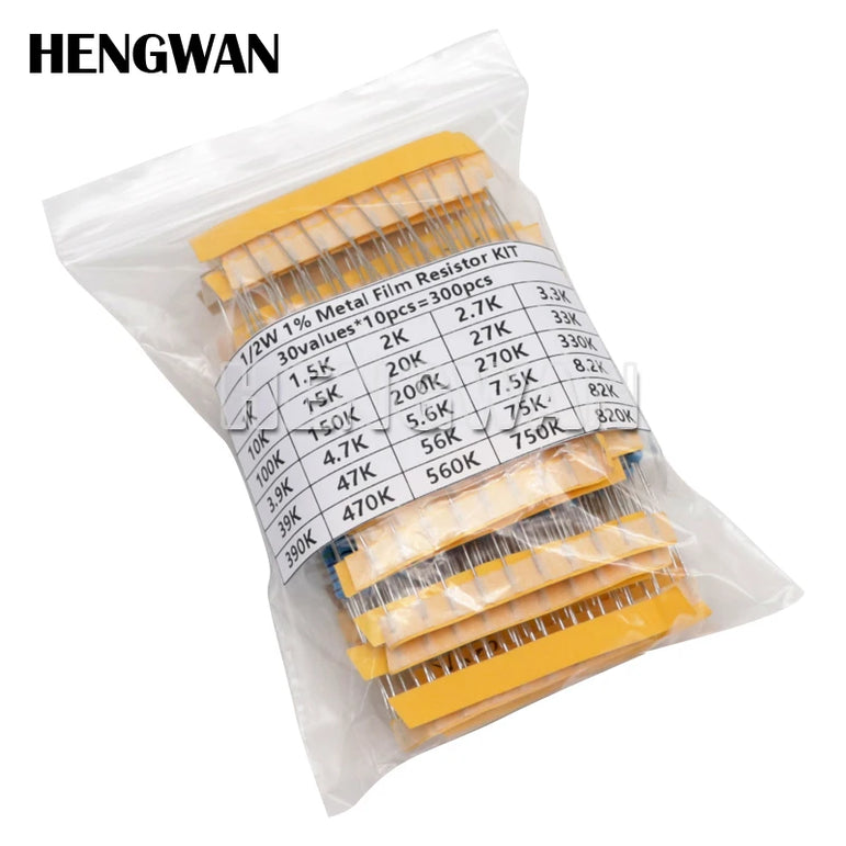 150PCS 300PCS 1/2W 1W 2W 3W Resistance 1% Metal Film Resistor Assortment Kit Set 30Kinds Each 5/10PCS 1R~750R 1K~820K Ohm