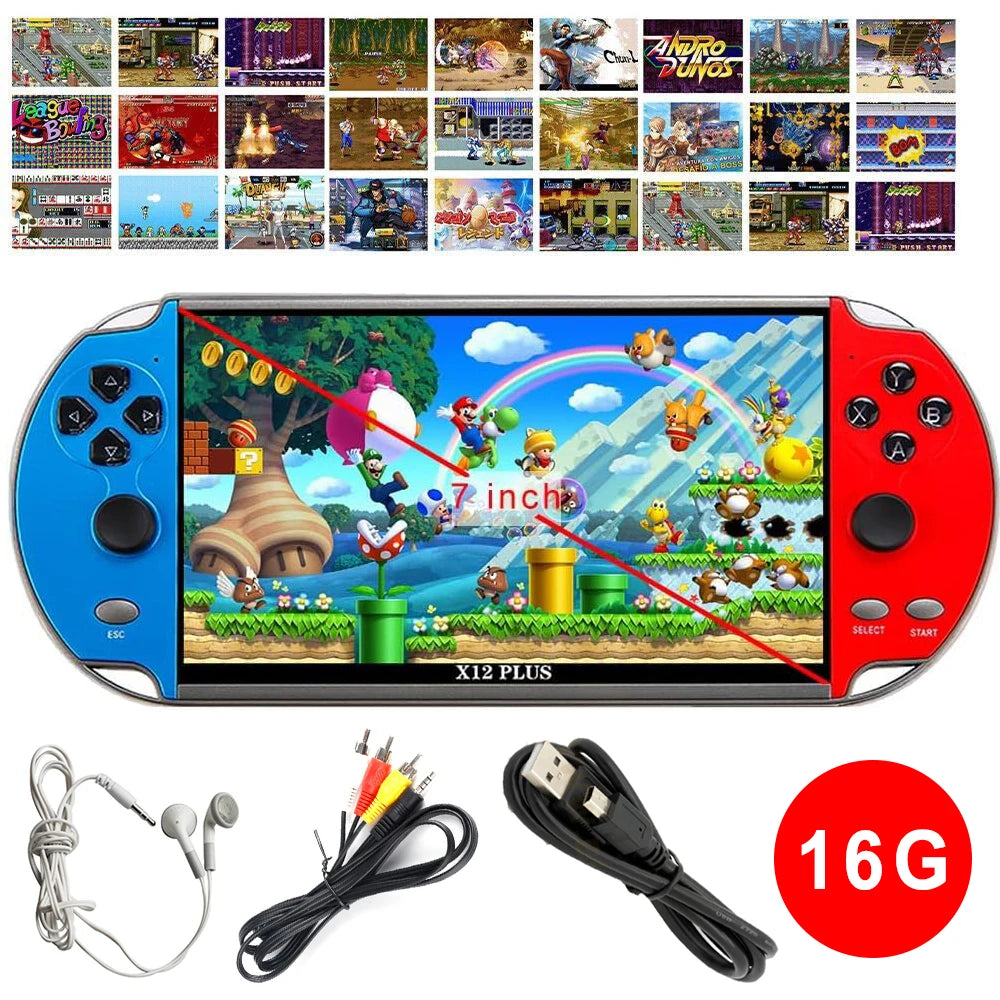 X12 Plus Handheld Game Console 7.1 inch HD Screen Handheld Portable Video Player Built-in 10,000 Classic Video Games Console