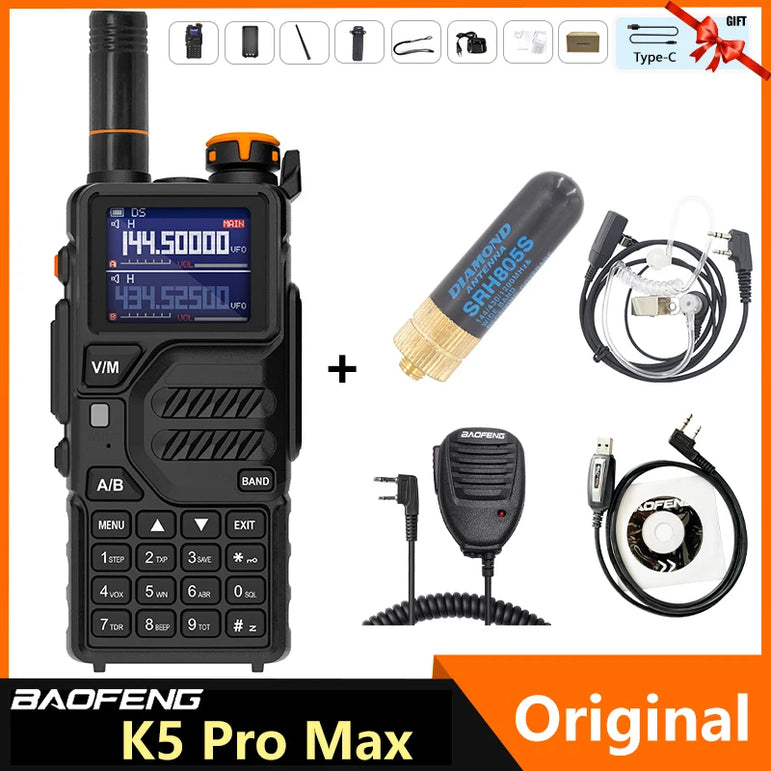 Baofeng K5 Pro Max Walkie Talkie 12W High Capacity UHF VHF AM FM Two Way Radio UVK5 Full Band LCD Noise Reduction DTMF Ham Radio