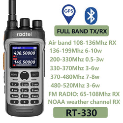 Radtel RT-330 10W Gps Bluetooth App Programming Amateur Radio Power Full Band 136-520MHz TX RX Aviation Frequency  Receive NOAA