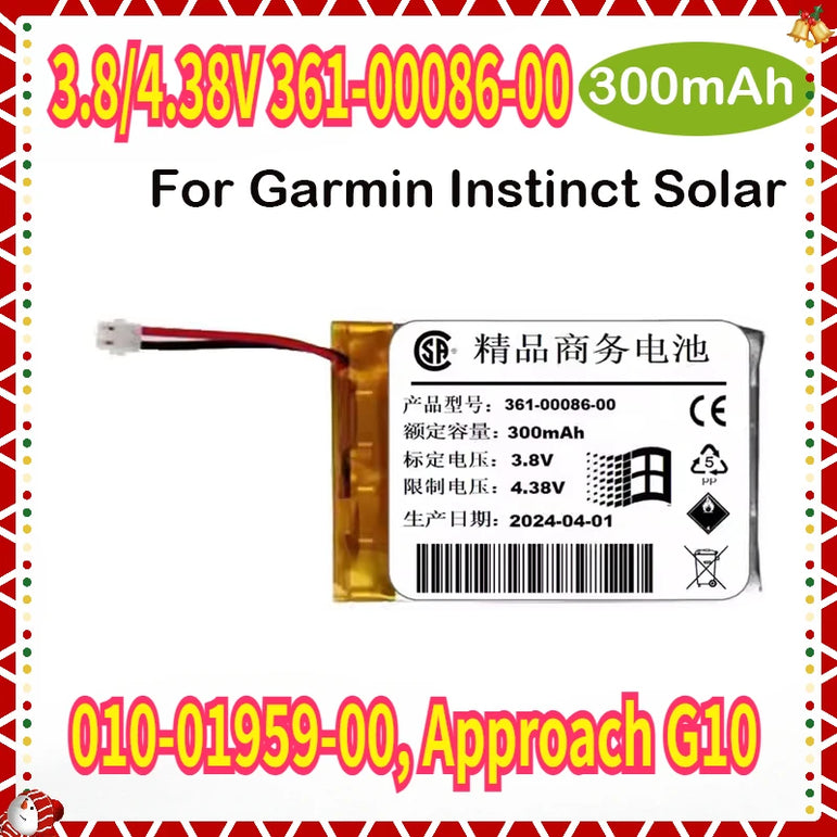 300mAh 3.8/4.38V 361-00086-00 Watch Battery for Garmin 010-01959-00, Approach G10 Instinct Solar