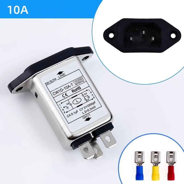 Single-phase AC T-Socket Power EMI filter CW1D-3/6/10A-T 250V Audio Power Purifier Suppress Electromagnetic Interference Signals