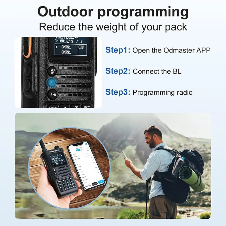 TIDRADIO 10W Walkie Talkie long range Portable Radio connection cell Phone Outdoor Programming Two Way Commutator TD-H8 VHF UHF