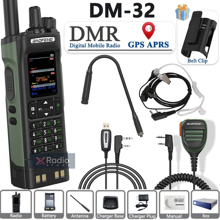 New BAOFENG DM-32 Walkie Talkie With Belt Holster DMR GPS 10W Programming Wireless Copy Frequency Type-C DM32 Ham Two Way Radios