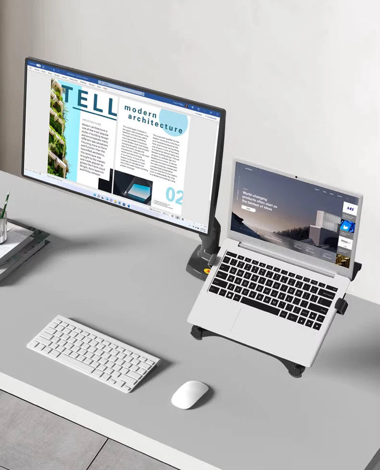 Northbayou F160-FP 10"-17" laptop mount 360 rotate 10"-27" air press full motion gas spring  10"-27" two monitor  clamp desk