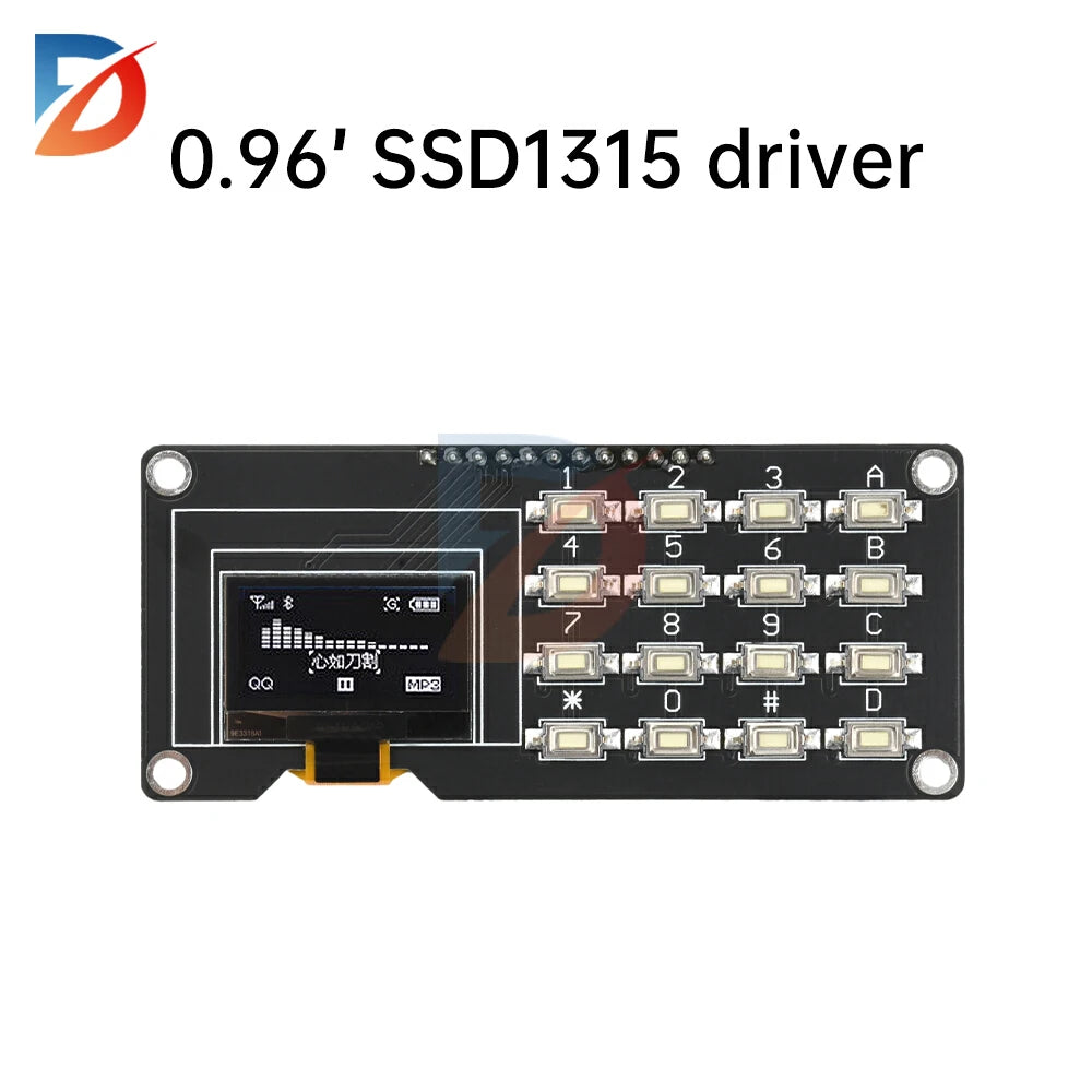OLED Display Module IIC White 0.96 inch/1.3 inch SH1106 SSD1306 SSD1315 with 4x4 Key Matrix Keypad LCD Screen Board for Arduino