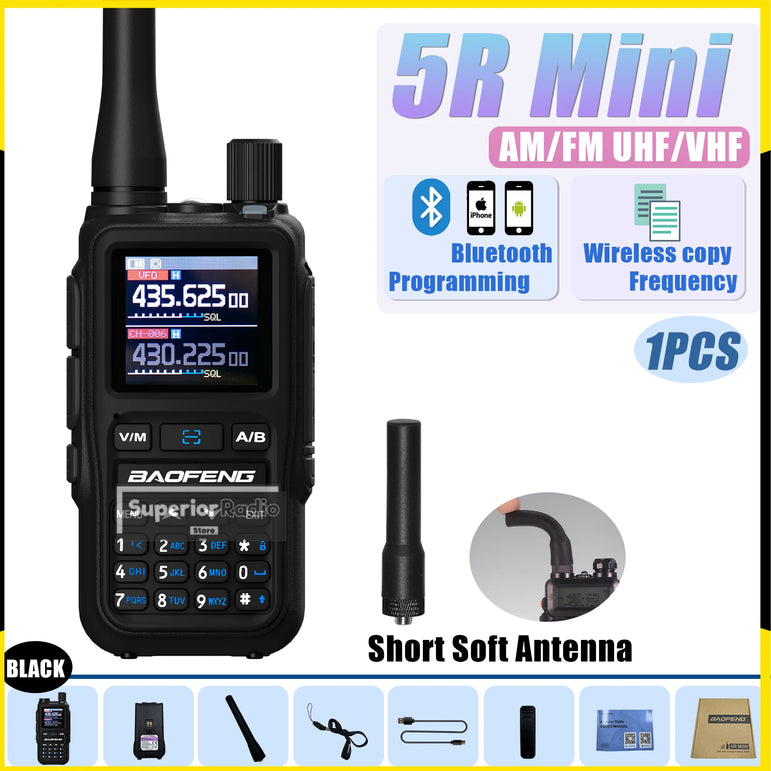 1/2PCS Baofeng UV-5R Mini Walkie Talkie Bluetooth Programming Type-C Dual PTT Lightweight 999 Channels Flashlight Frequency Copy