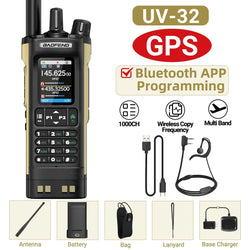 BAOFENG UV-32 Walkie Talkie GPS Multi Band 10W Bluetooth Wireless Programming Copy Frequency 1000CH Long Range Ham Two Way Radio
