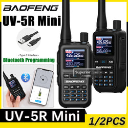 1/2PCS Baofeng UV-5R Mini Walkie Talkie Bluetooth Programming Type-C Dual PTT Lightweight 999 Channels Flashlight Frequency Copy