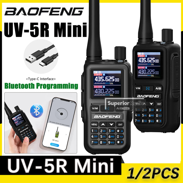 1/2PCS Baofeng UV-5R Mini Walkie Talkie Bluetooth Programming Type-C Dual PTT Lightweight 999 Channels Flashlight Frequency Copy