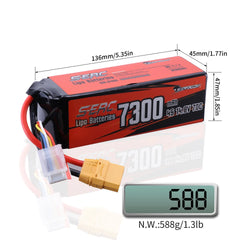 SUNPADOW 4S 14.8V Lipo Battery 7300mAh 70C Soft Pack with XT90 Plug for RC Vehicles Buggy Truggy Crawler Monster Truck Car Hobby