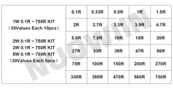 150PCS/300PCS 1W 2W 3W 5W 30Values Carbon Film Resistor Assortment Kit 5% Resistance Set 0.1R-750R 1K-820K ohms DIY Pack