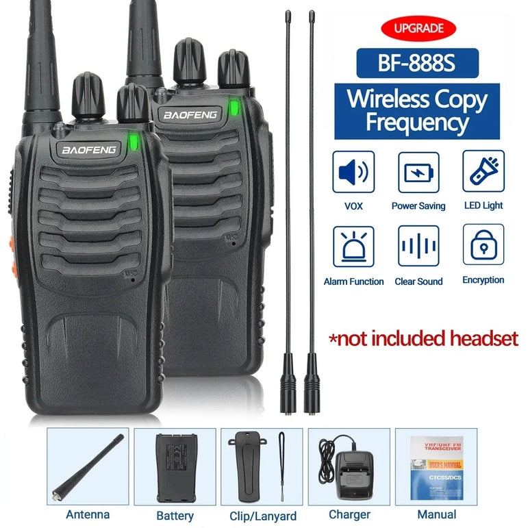 2PCS New Baofeng BF-888S Pro Upgrade Walkie Talkie Wireless Copy Frequency Long Range Portable BF888S Ham Two Way Radio Hunting