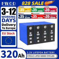 Lifepo4 Battery 320AH 3.2V Brand New 8000 Cycles Rechargeable Batteries DIY 12V 24V 48V RV EV Boat Golf Cart Yacht Van Cell Pack
