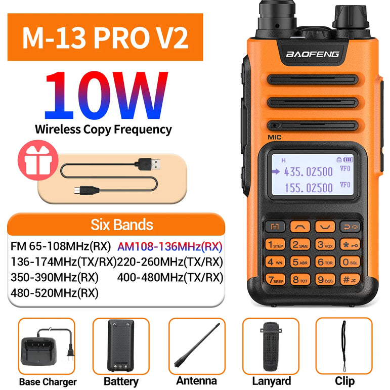 BaoFeng M-13 PRO V1 V2 High Power Multi Band Walkie Talkie Type C Charger Long Range Upgraded UV-13 PRO V1 V2 Ham Two Way Radio