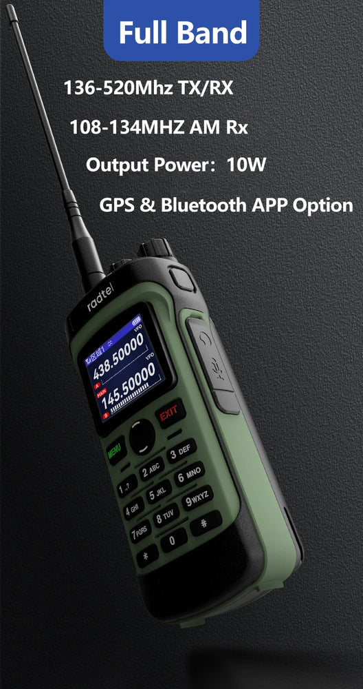 Radtel RT-330 10W Gps Bluetooth App Programming Amateur Radio Power Full Band 136-520MHz TX RX Aviation Frequency  Receive NOAA