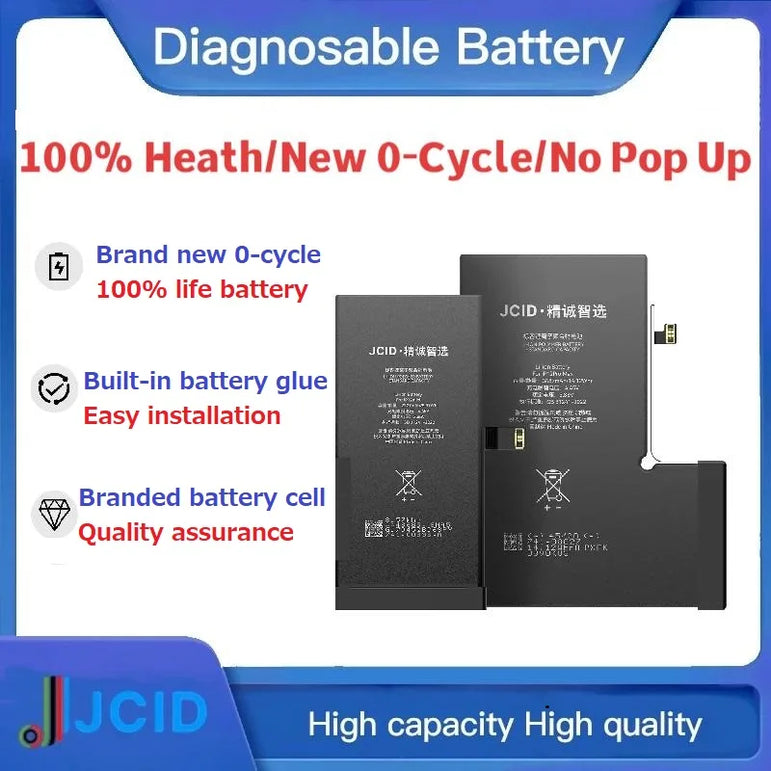 JCID Diagnostic Battery High Capacity For Iphone 12 13 14 100% Heath Visible New 0-cycle No Pop Up Used Genuine Parts On IOS 18